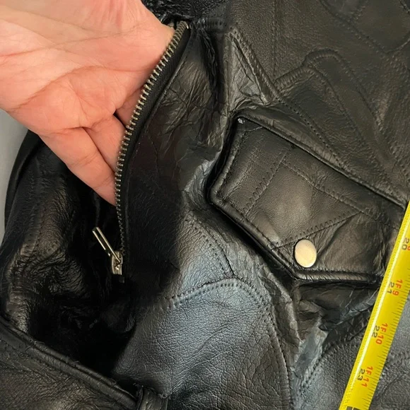 Vintage 90's Flight Path Leather Jacket Deadstock Moto Biker Patchwork Black XL